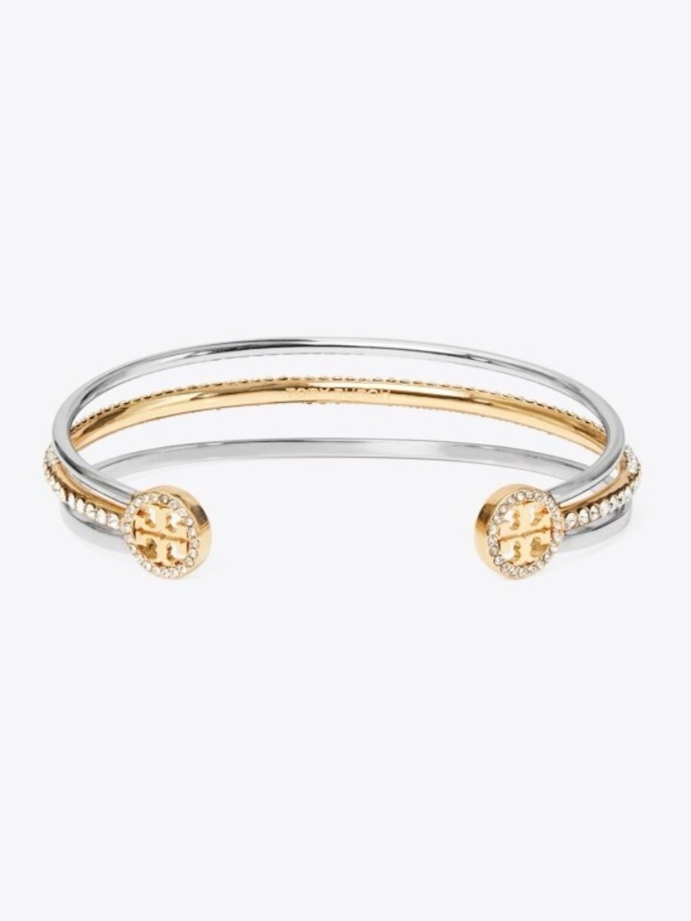 NWT Tory Burch Miller Crystal Mixed-Metal Wire Cuff Bracelet